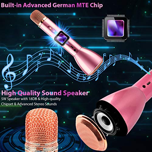 Karaoke Microphone for Kids, Kids Microphone Bluetooth With Speaker Wireless Echo Child Karaoke Mic Portable Cordless Singing Machine for Music Boys Girls Adult Party Gift Andriod IOS Phones (Pink)