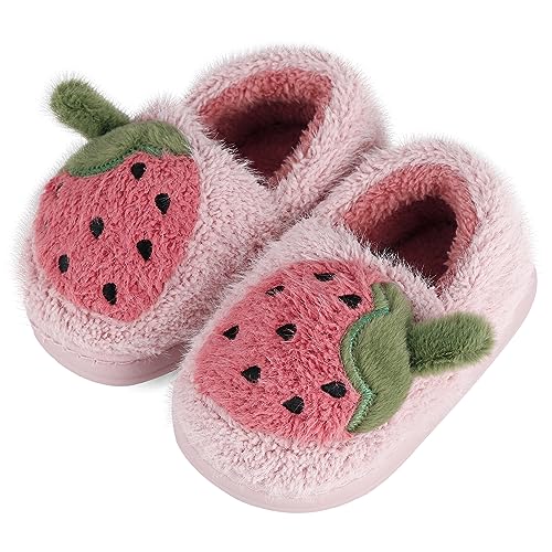 ESTAMICO Girls Cute Cartoon Slippers with Memory Foam Kids Plush Warm Winter House Shoes