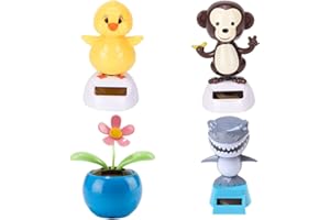 COSCOSX 4 Pcs Window Sun Catcher Solar Powered Dancing Animal Swinging Animated Bobble Dancer Toy Car Decor, Solar Window Toys Flower Shark Monkey Chicken Portable Suncatchers(Random Flower Style)