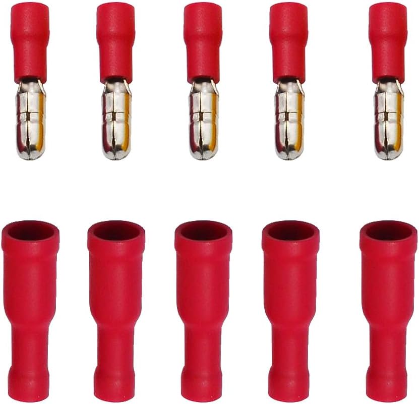 Yosawo 100-pieces Insulated Male/Female Bullet Quick Splice Wire Connector Electrical Crimp Terminal 22-16AWG Red (ZDH)