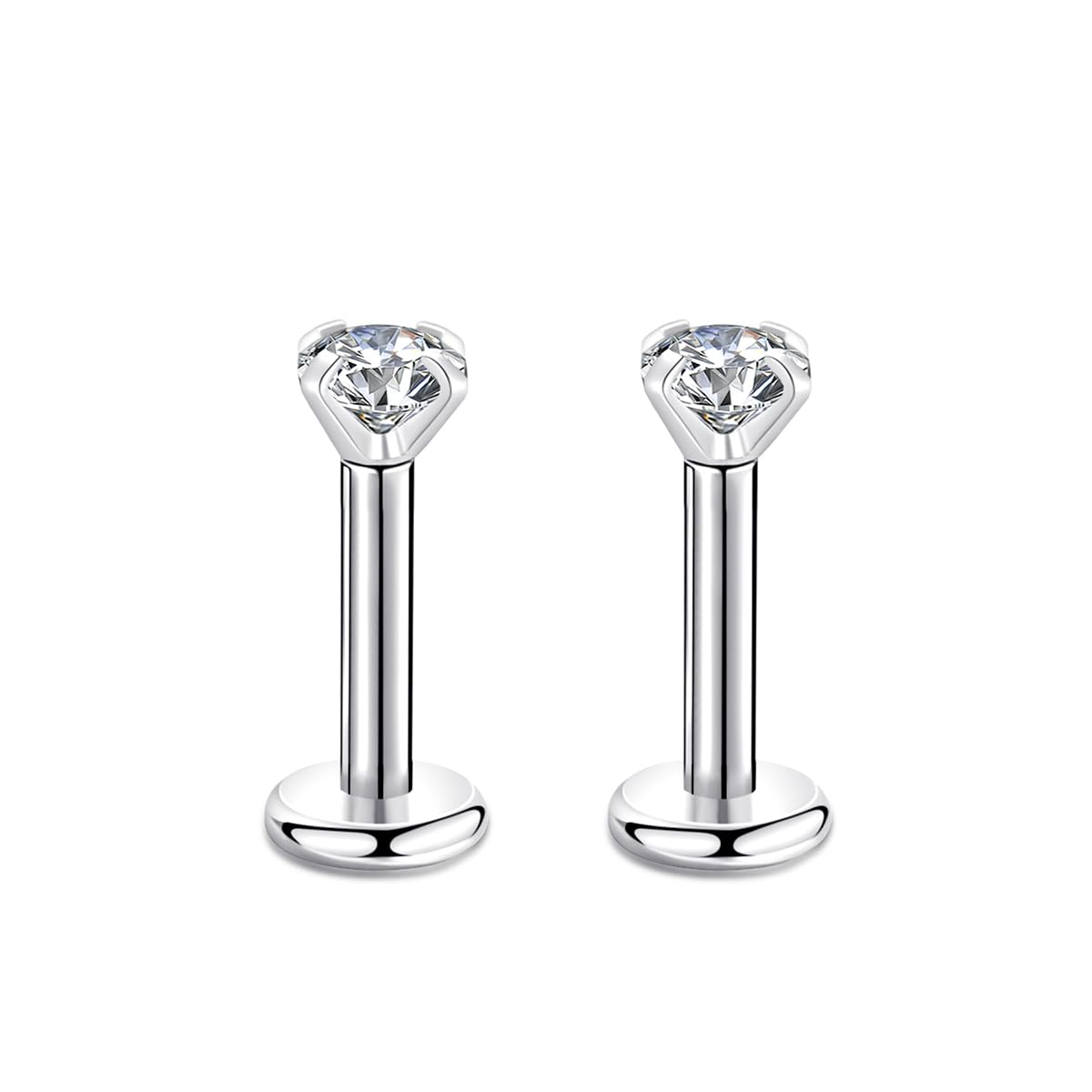 Candyfancy 16g 6mm 2/3/4mm Cubic Zirconia Gem Ear Cartilage Tragus Helix Studs Earrings Lip Labret Piercing (2pcs 3mm stone 6mm bar)