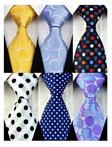 YanLen Pack of 6 Classic Men's Silk Polyester Tie Necktie Woven JACQUARD Neck Ties Set 3)