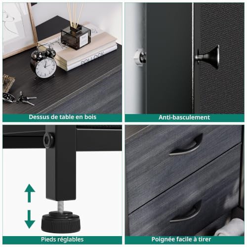 YITAHOME 4 Drawer Fabric Chest of Drawers Bedroom Storage Cabinet, Metal Frame, for Bedroom, Living Room, Black Wood Grain