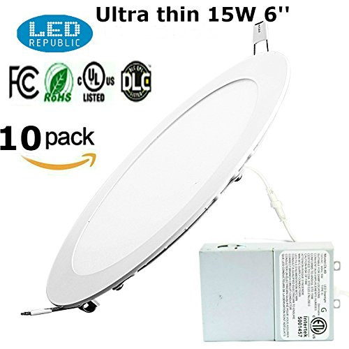 Led 15W 6-inch 1000 Lumen ENERGY STAR UL Dimmable Slim Ultra Thin Air Tight Retrofit Recessed Lighting Fixture Daylight White 5000K 120W Halogen Equivalent for New Construction and Remodel (10 PACK)