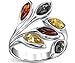 Metal Masters Sterling Silver Baltic Amber Multi Color Leaf Ring, Cherry Honey Cognac and Olive Colors 7