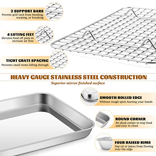 Metal Toaster Oven Tray with Rack Set, Efar 10.5”x8.3” Baking Sheet