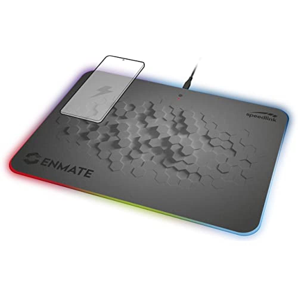 Speedlink Enmate RGB Charging Mousepad Gaming Mouse Mat with Induction Charging Function (10 Powerful Lighting Modes - Non-Slip Backing - 1.4 m Cable Length) Grey,SL-620001-GY