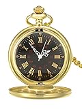 Mudder Smooth Antique Quartz Pocket Watch with Steel Chain (Gold)