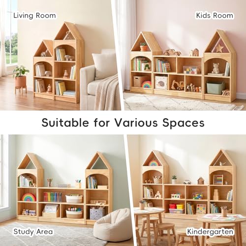 OOOK Children's Book Shelf, Rubberized Wood, 4 Tier Toy Storage, Corner Shelf Suitable for Children's Room, Playroom, Baby Room
