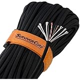 Titan SurvivorCord | Black | 103 Feet | Patented Military Type III 550 Paracord/Parachute Cord (3/16" Diameter) with Integrated Fishing Line, Fire-Starter, and Utility Wire.