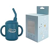 Silicone Baby Sippy Cup with Straw, Double Handle Design, Blue Croc Pattern, 8 oz, Blue