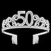 BABEYOND Crystal Birthday Tiara Rhinestone Princess Crown Happy Birthday Crowns Silver Diamante Happy 50th Birthday Tiara Crown (Silver-50th)