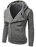 Doublju Mens Rider Hood Asymmetry Zip Up