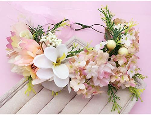 Flower Wreath , Headband Flower Garland Handmade Wedding Bride Party Ribbon Headband Wristband Hairband ( Color : F )