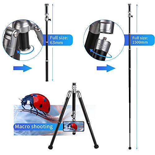 Travel Tripod, 3 in 1 Portable Lightweight Selfie Stick Tripod Monopod with 360 Degree Ball Head for iPhone, DSLR Cameras - Thumbnail 3