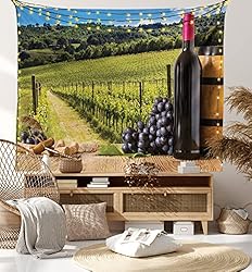 Ambesonne Winery Tapestry, Red Wine Bottles with
