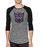 Transformers Decepticon Logo Adult Arctic Gray and Black Baseball Raglan T-shirt (Adult Medium)