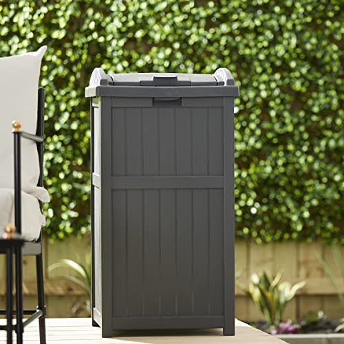 Suncast Hideaway Rectangular 33 Gallon Trash Can With Secure Lid, Resin