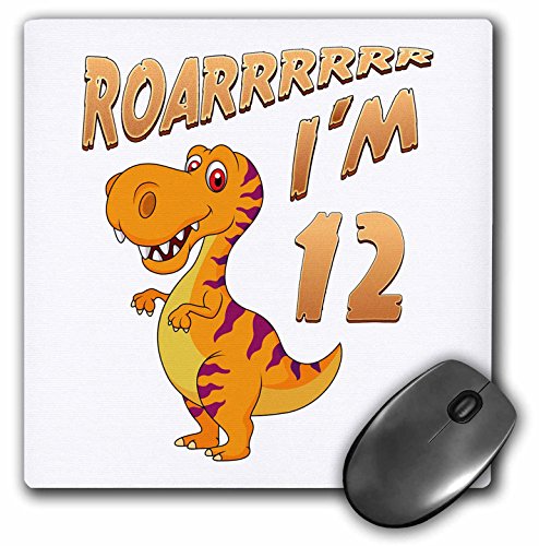 3dRose Carsten Reisinger - Illustrations - Birthday Dinosaur Roarrrrrr I am 12 Years Old Congratulations Party - MousePad (mp_261528_1)