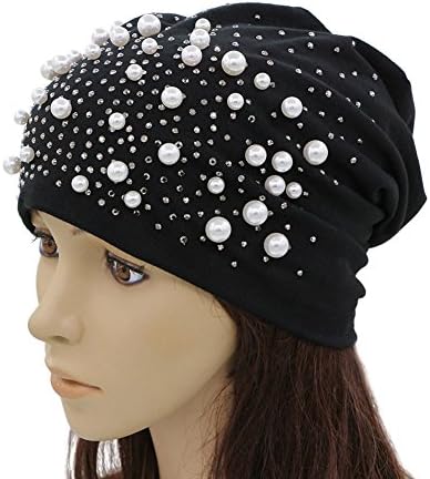 GZHILOVINGL Bling Rhinestone Winter Hat Slouchy Beanie For Women With 30 Pearls