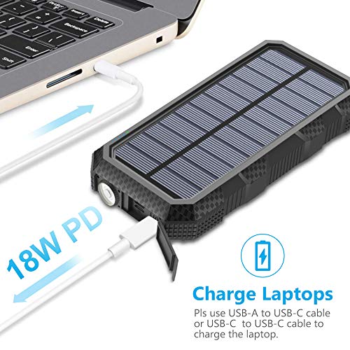 Hiluckey Solar Charger 26800mAh Power Bank PD 18W Portable Charger with USB C Port External Battery with LED Flashlight for Smartphones, Tablets, Laptops and More - Thumbnail 3
