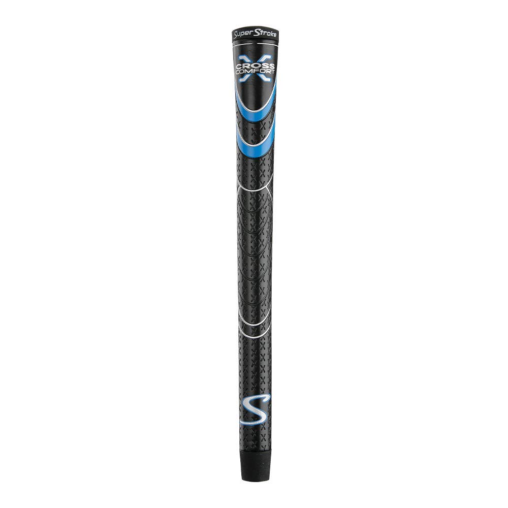 Photo 1 of SuperStroke Cross Comfort Golf Club Grip, Black/Blue (Standard) | Soft & Tacky Polyurethane That Boosts Traction | X-Style Surface & Non-Slip | Swing Faster & Square The Clubface More Naturally (RSS194)