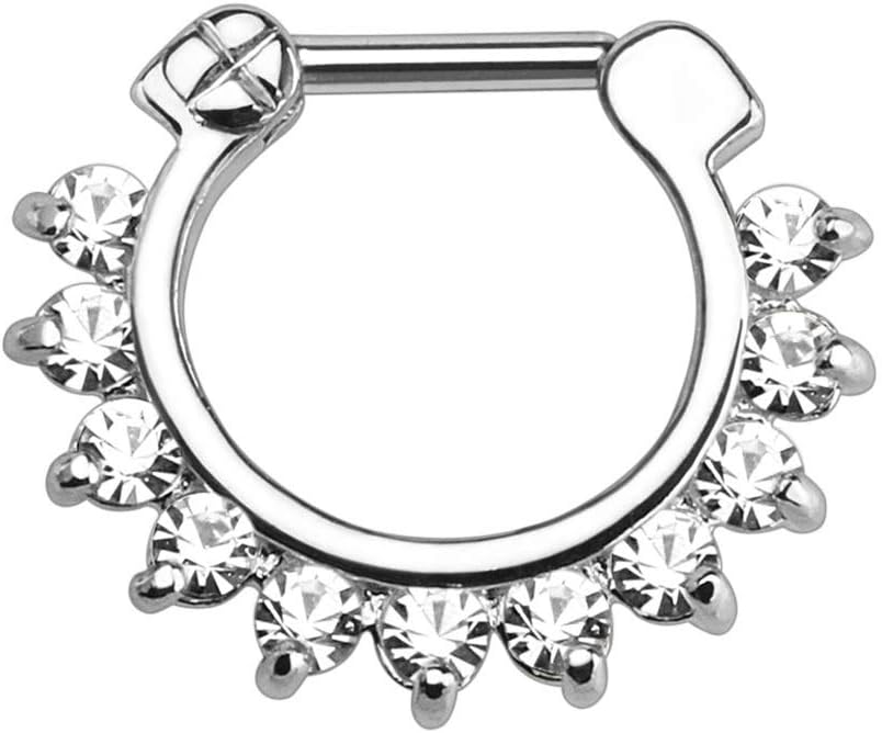 Gekko Body Jewellery Single Line Clear Gem Septum Clicker Nose Piercing Ring 1.2mm