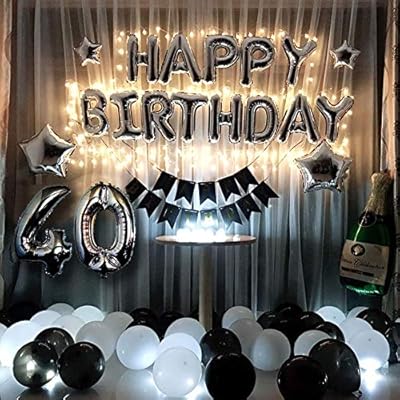 40th Birthday Decorations For Women Men Black And Silver 40th