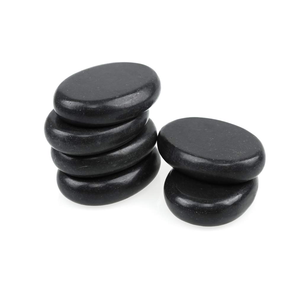 Windfulogo 6Pcs Professional Hot Massage Stones Set Natural Lava Heated Stones Basalt Warmer Rock for Spa, Massage Therapy (3.14 x 2.36 in)