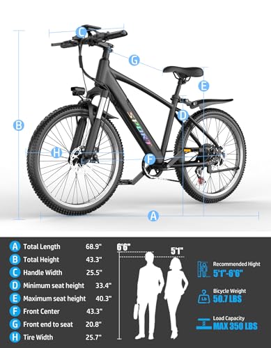 Electric Bike for Adults, 1500W Peak E-Bike, 40KM/H 105 KM Long Range, 26" Electric Bicycle with 48V 12Ah Removable Battery, Lightweight Ebike for Mountain City Trail, 7 Speeds, Front Suspension