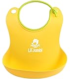 Lil&rsquo; Jumbl Baby Bib Necklace Waterproof Silicone with Food Pouch. Plastic Bibs For Children Are Bacteria Resistant, Cool & Easy To Clean. Soft Cute&nbsp;For Boy Girls & Toddler (Yellow)