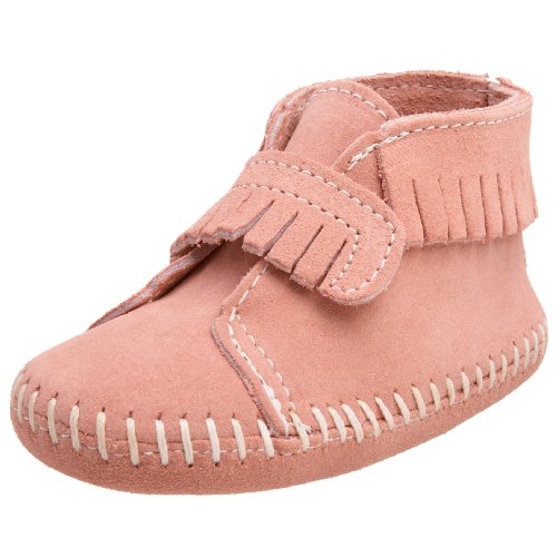 Minnetonka Front Strap Bootie (Infant/Toddler),Pink,1 M US Infant