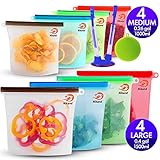 Silicone Bags Reusable Silicone Food Bag Reusable Sandwich Bags Reusable Ziplock Bags Silicone Storage Bags Silicon Containers Plastic Conteiner Freezer Gallon Size Zip Snack Lunch Sous Vide