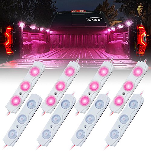 Xprite Pink Led Rock Light for Bed Truck, 24 LEDs Cargo Truck Pickup Bed, Off Road Under Car, Foot Wells, Rail Lights, Side Marker LED Rock Lighting Kit w/Switch - 8 PCs