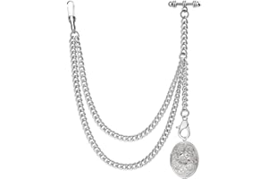 DerMacht Pocket Watch with Albert Chain with T Bar Pocket Watch Chain with Locket Pendant