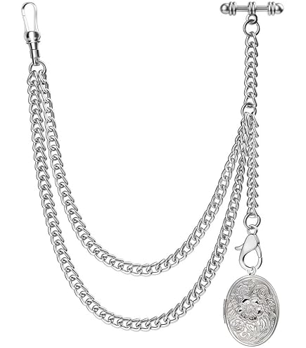 Amazon.com: TREEWETO Pocket Watch Albert Chain T-Bar, Black | Vest