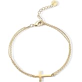 PAVOI 14K Gold Plated Sideways Cross Bracelet for Women | Religious Cubic Zirconia Station Bracelet | Confirmation Gift