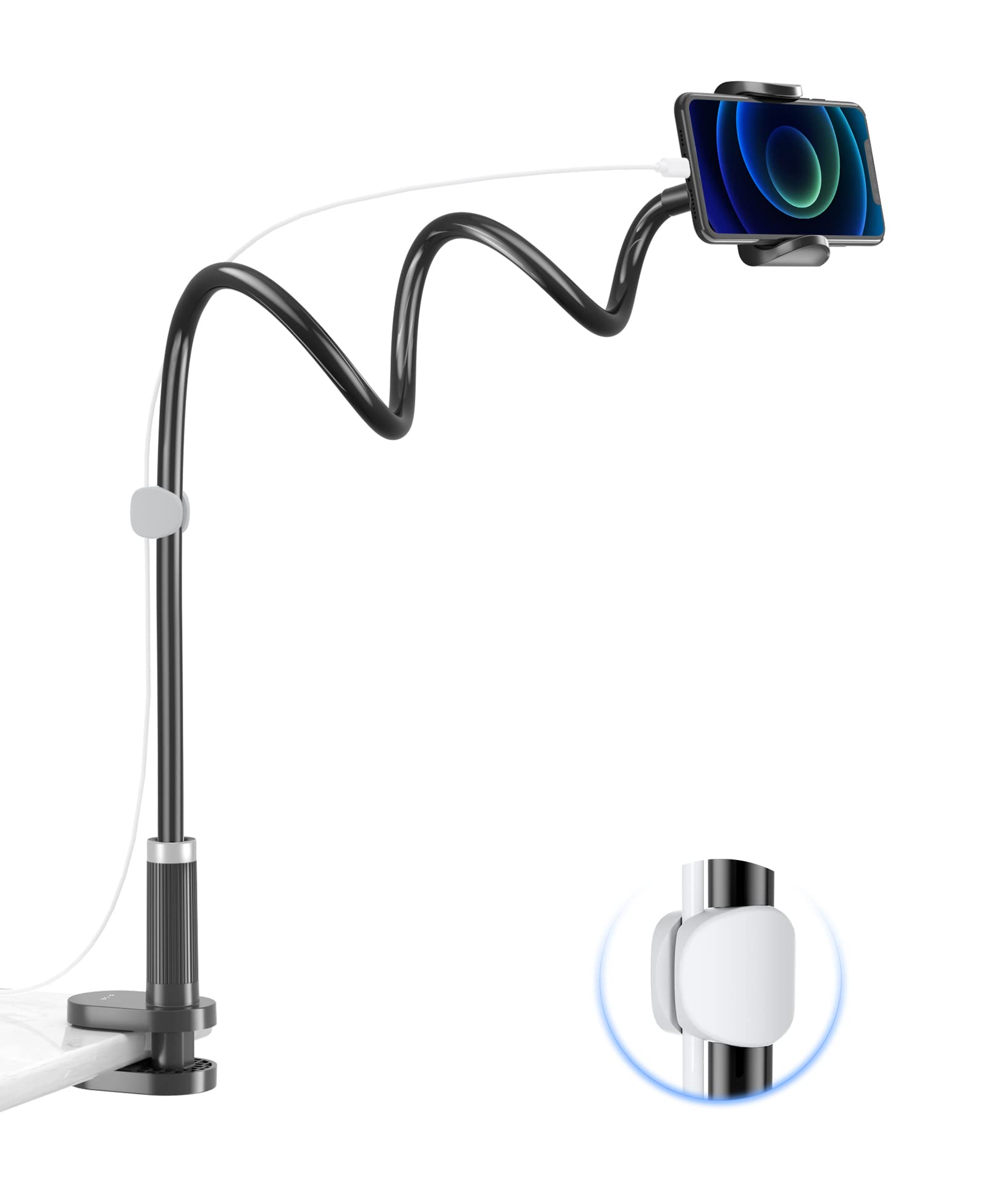 TRYONE Gooseneck Phone Holder - Flexible Holder for Bed, Lazy Long Arm 360 Adjustable Clamp Mount Stand for iPhone 13 12 11 Pro Xs, Max, Min, XR, X, 8, 7, 6 Plus, Samsung S10 S9, Smartphones