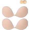 Awant Strapless Sticky Bra Invisible Sticky Boobs Silicone Adhesive Bra Backless Pushup Lift Bra Beige