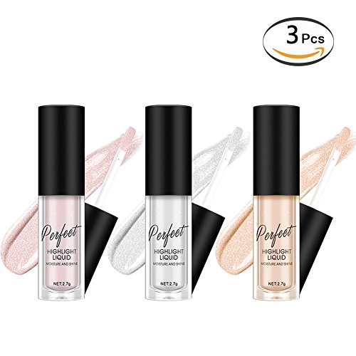 3 Colors Glitter Liquid Eyeshadow Highlighter Brighten Concealer Face Eye Cosmetic Glow Shimmer Liquid Highlighter Makeup Glitter Brighten Pigments Makeup Cover Perfection Tip Concealer (3 Pcs)