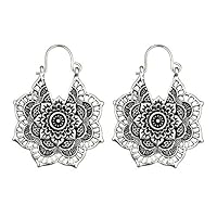 Ranoff Women Earrings Antique Gypsy Indian Tribal Ethnic Hoop Dangle Mandala Earrings Boho for Weddings Parties Gift (Silver)