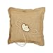 FENICAL Burlap Wedding Ring Pillow Bridal Ring Bearer Pillow Cushion with Wood Double Heart 18x18cm