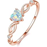 Angol 925 Sterling Silver Heart Opal Ring Engagement Promise Ring for Women Mother's Day Jewelry Gift (9, White Opal-Rose Gold)