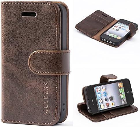 Mulbess Vintage iPhone 4s Case Wallet, Flip Leather Phone Case with Card Holder for iPhone 4 / 4s Cover, Coffee Brown