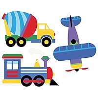 Wallies Vinyl Wall Decals, Peel and Stick Trains Planes and Trucks Stickers for Boys Bedroom or Playroom, 6 Pc