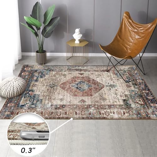 MDXMY INDOOR DOOR MATS FOR ENTRYWAY,4X6 ENTRYWAY RUGS INDOOR NON SLIP RUGS FOR ENTRYWAY DINING ROOM RUGS FOR UNDER TABLE(IVORY BLUE,4’X6′)