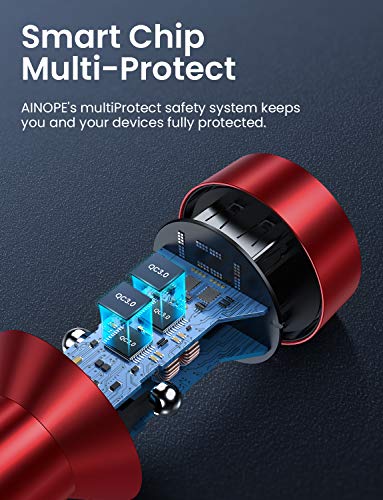 Fast Car Charger, AINOPE Dual QC3.0 Port 6A/36W USB Car Charger All Metal Cigarette Lighter USB Charger Voltage Display Compatible with iPhone 11/11 pro/XR/X/XS/8, Samsung Note 8/S9/S10+/S8 - Red