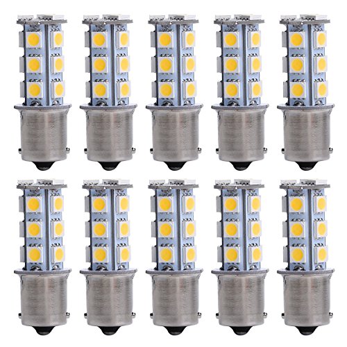 DWVO [10 Pack] Superbright 1156 LED Light Bulb Warm White BA15S 5050 [18 SMD] Car Trailer LED Light 7503 1141 1073