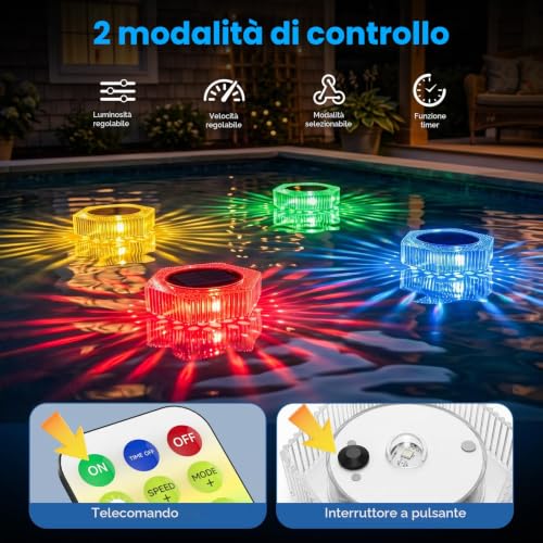 Solar Float Lights for Swimming Pool, 7 Colors RGB + Running Effect, IP68 Waterproof, 4 Brightness Levels, 10m Remote Control, Timer 2/4/6h - for Pool, Pond, Garden, Party Decoration