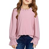 DOKOTOO KIDS Cute Shirts for Girls Ruffle Long Sleeve Crewneck Ribbed Knit Blouses Tops 6-15 Years
